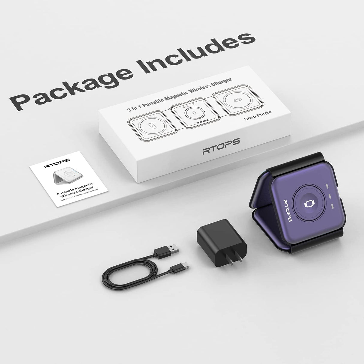 Cargador inalámbrico 3 en múltiples dispositivos color lila