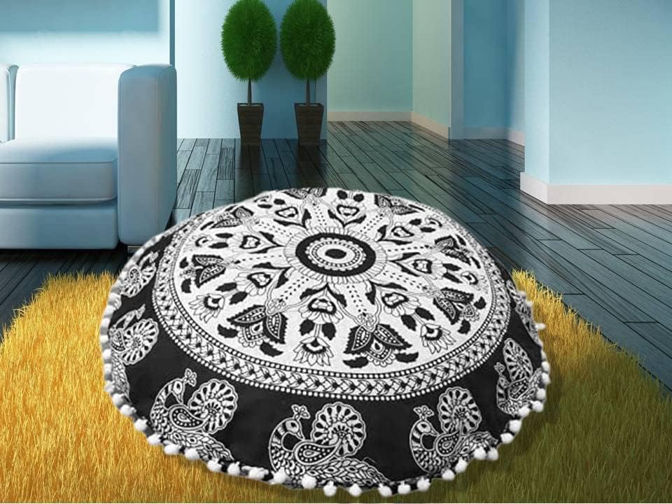 My Dream Carts Cojines redondos de 22 pulgadas para asiento de piso "Solo cubierta", fundas de cojín decorativas con mandala bohemio, funda de cojín para meditación, puf para yoga, hippie