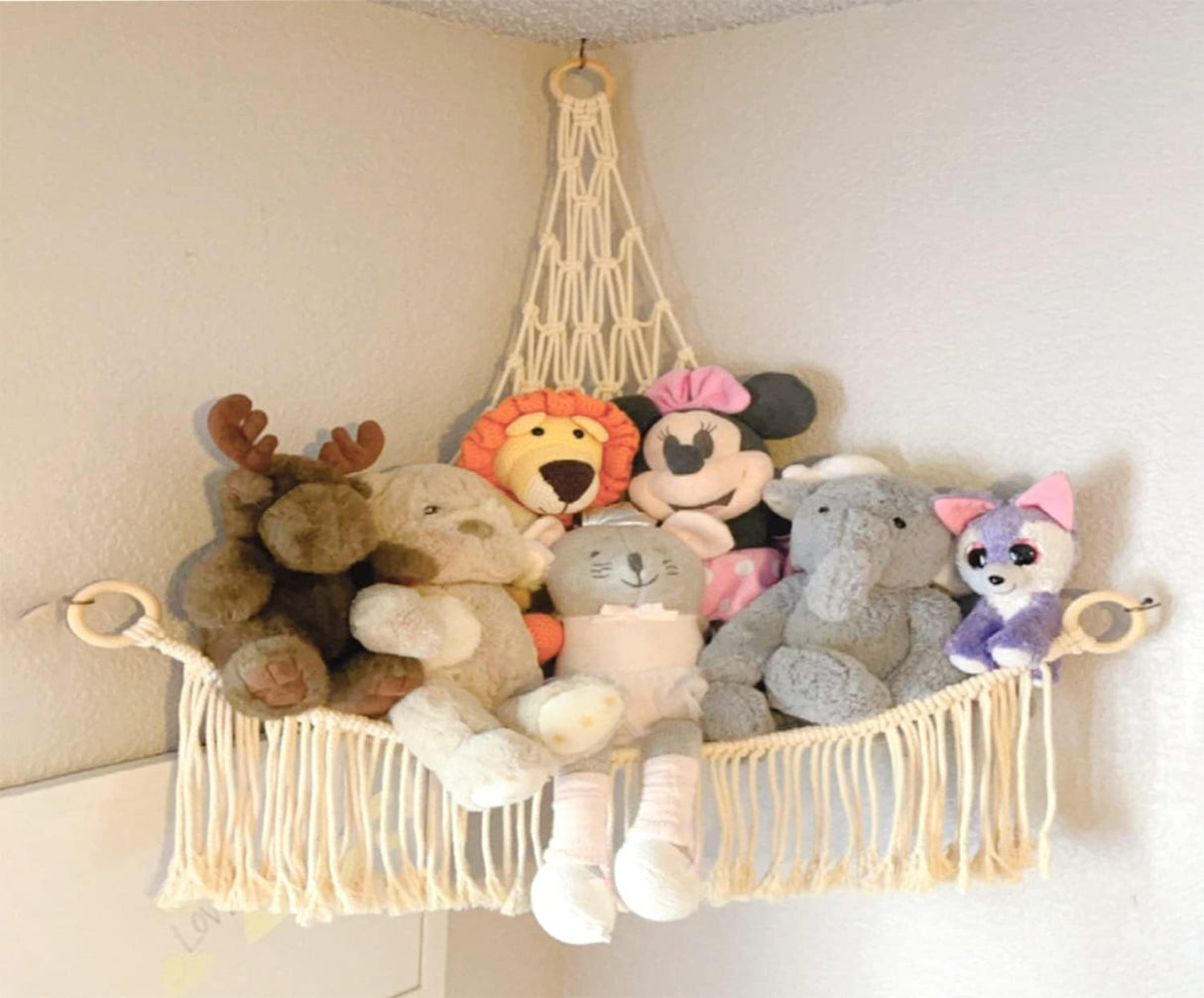 Hamaca Macramé para Peluches - Organizador Esquinero con Borlas