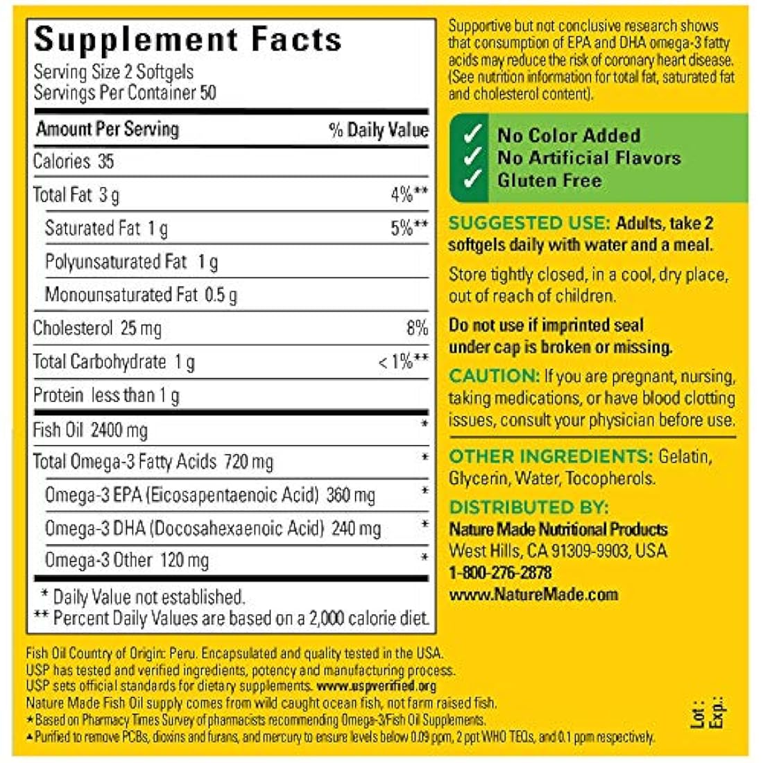 Nature Made Aceite de pescado Omega-3, 1200 mg, 100 cápsulas