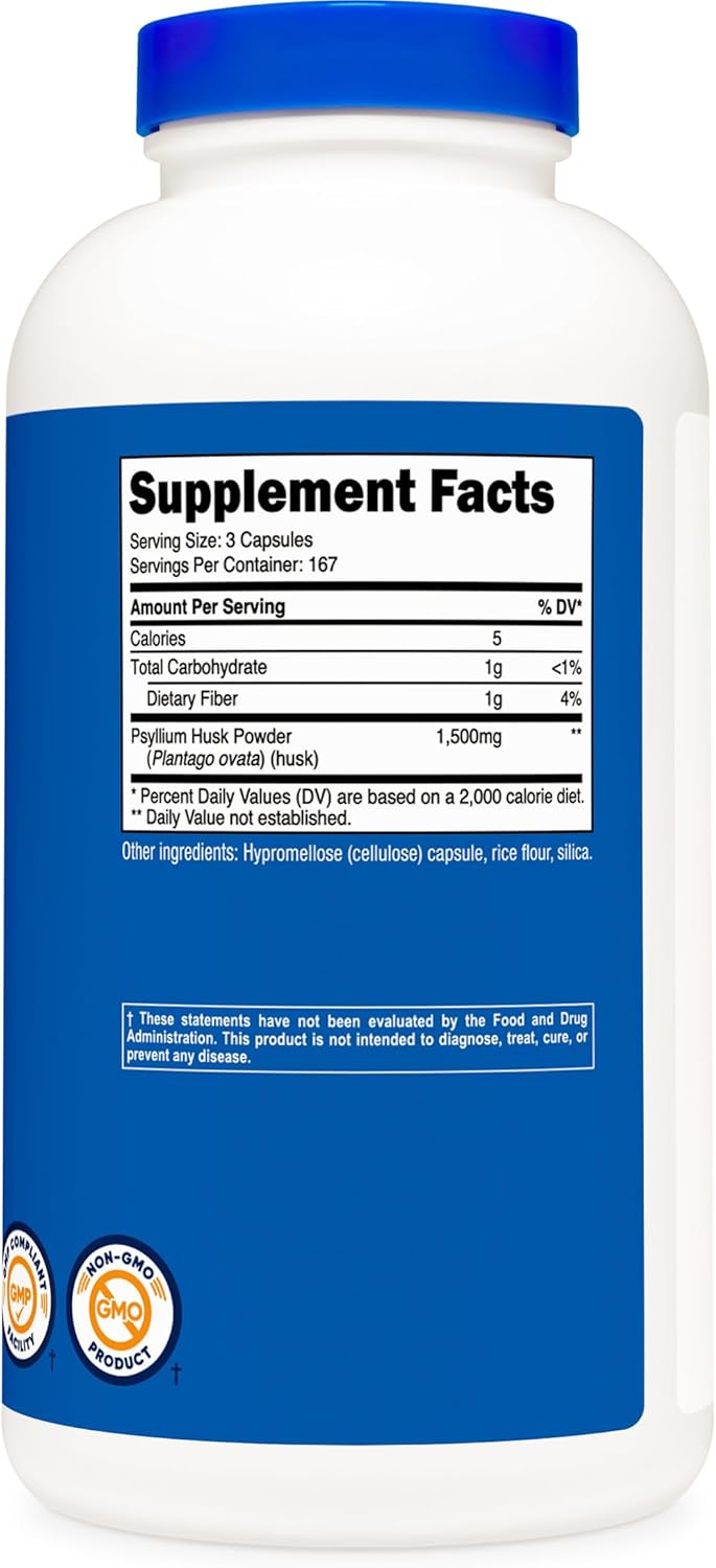 Psyllium Husk 1500mg, Nutricost, Non-GMO, Gluten Free, 500 Caps