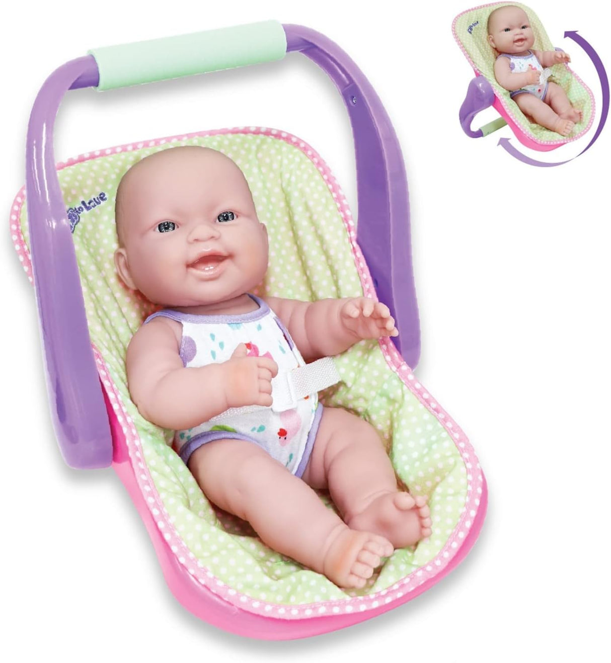 Muñeca JC Toys 14 con Silla de Auto, Posable y Impermeable
