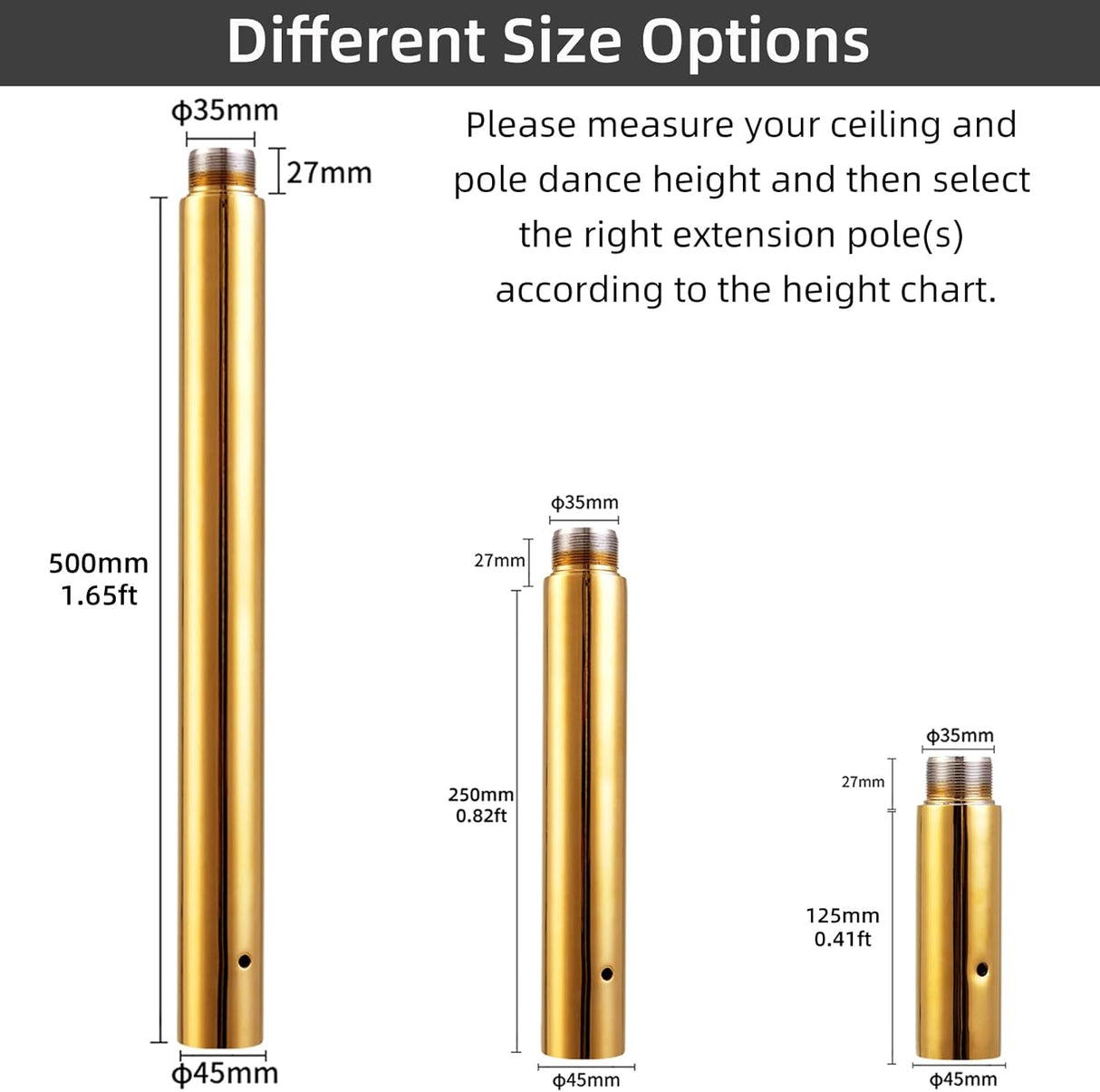 Extensión de Poste de Baile de 1.772 in - Acero Inoxidable