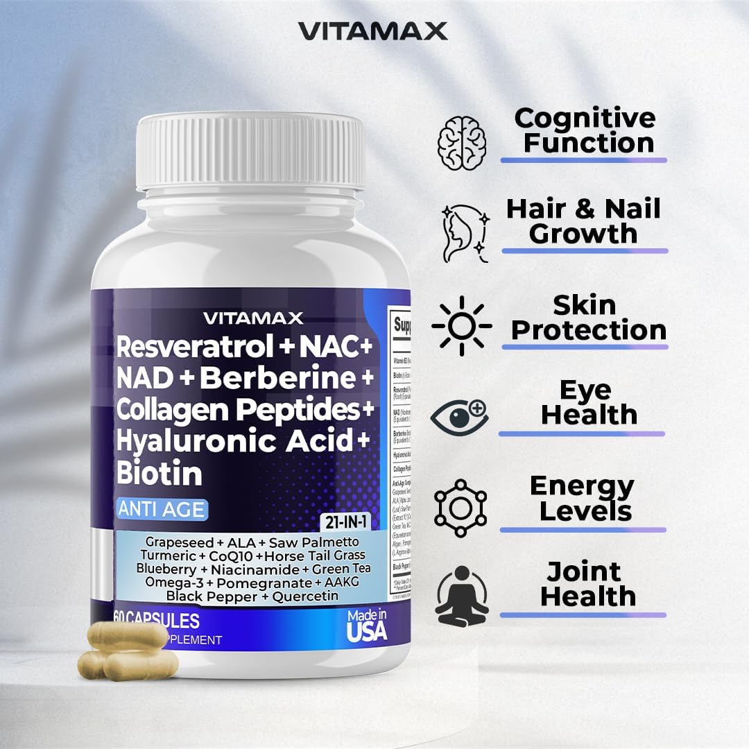 Suplemento Resveratrol NAD+ Berberina ácido hialurónico