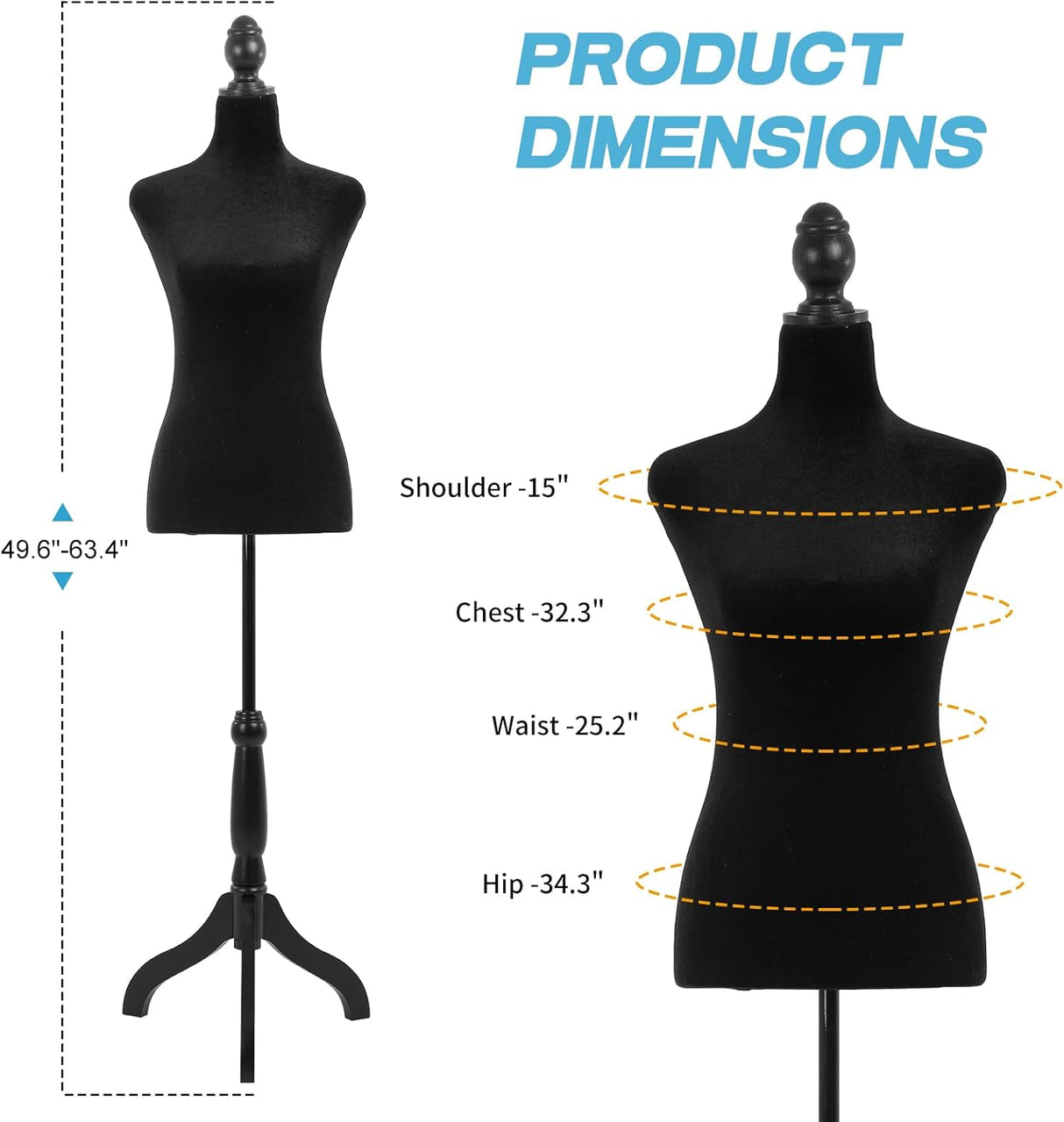 Maniquí Torso Ajustable BLKMTY para Costura y Exhibición 49-63