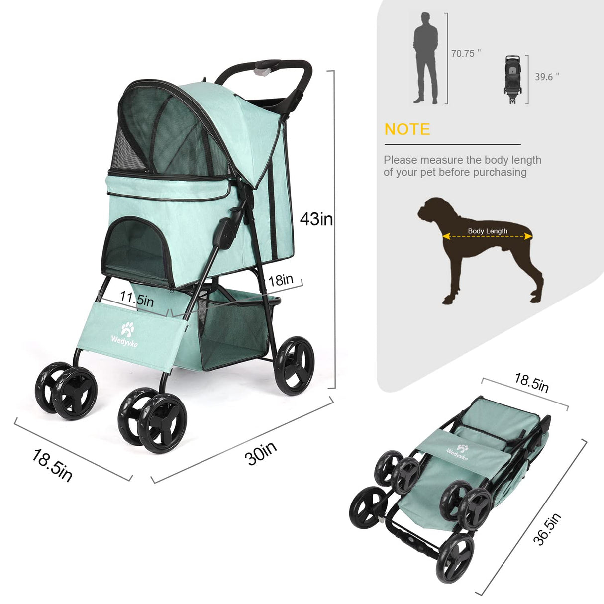 Carrito para Perros, Stroller, Plegable y Ligero, Modelo Jogger