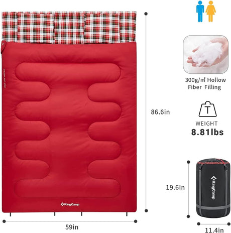 Saco de dormir doble de 20 grados para 2 personas rojo