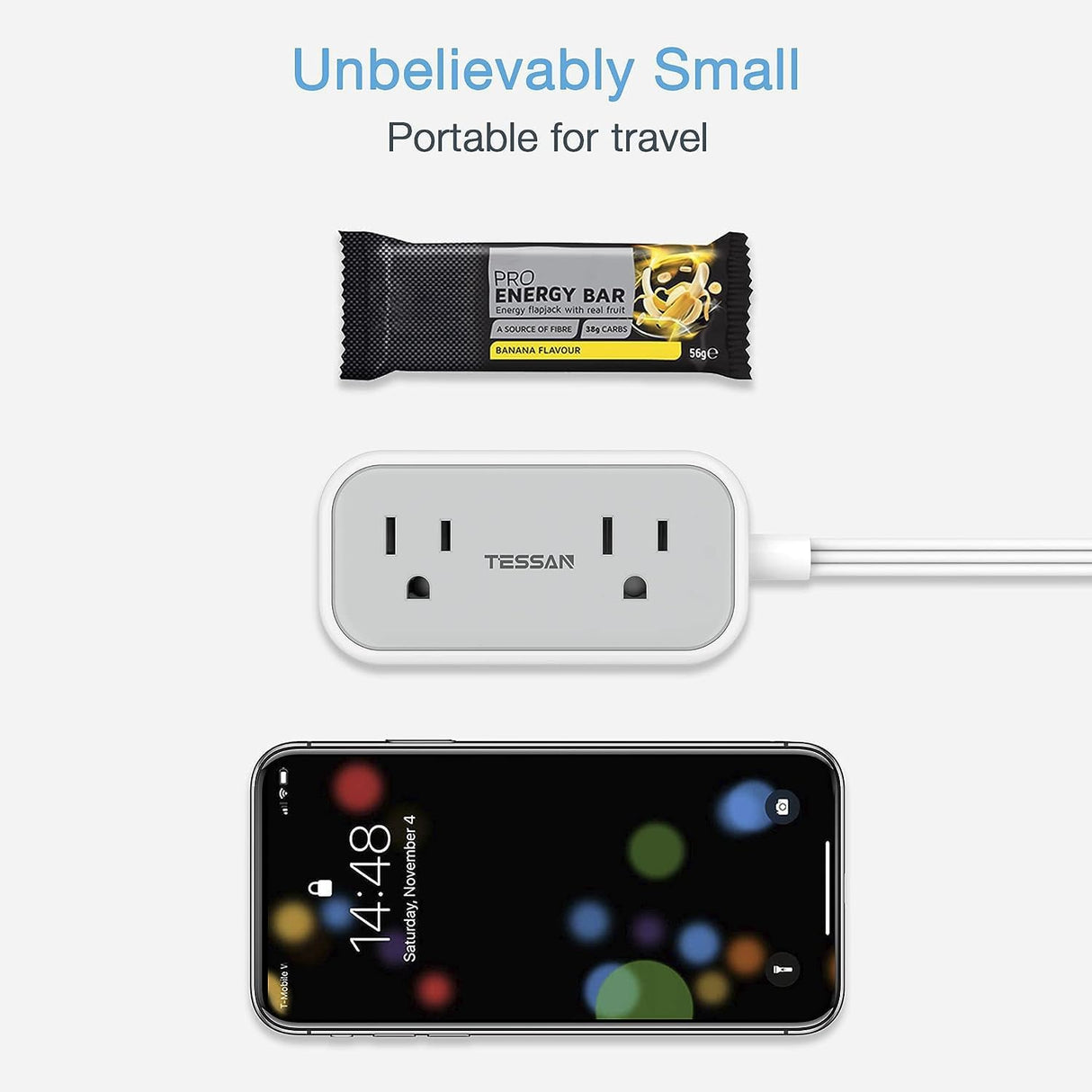 TESSAN - Cable de extensión de enchufe plano con 3 puertos USB, regleta de alimentación ultrafina con 2 salidas de CA esenciales para cruceros, corrector de salida pequeño de 5 pies de bajo perfil