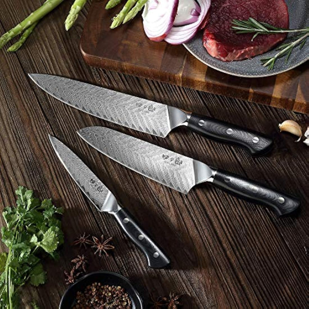 SIXILANG Damasco - Cuchillo de chef, Damasco 3 piezas