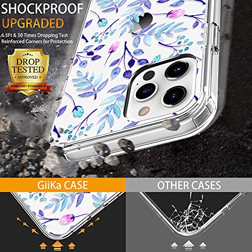 GiiKa Funda para iPhone 12 Pro Max con protector de pantalla, transparente de cuerpo completo a prueba de golpes de protección floral niñas mujeres caso duro con TPU parachoques cubierta teléfono caso para iPhone 12 Pro Max, azul floral