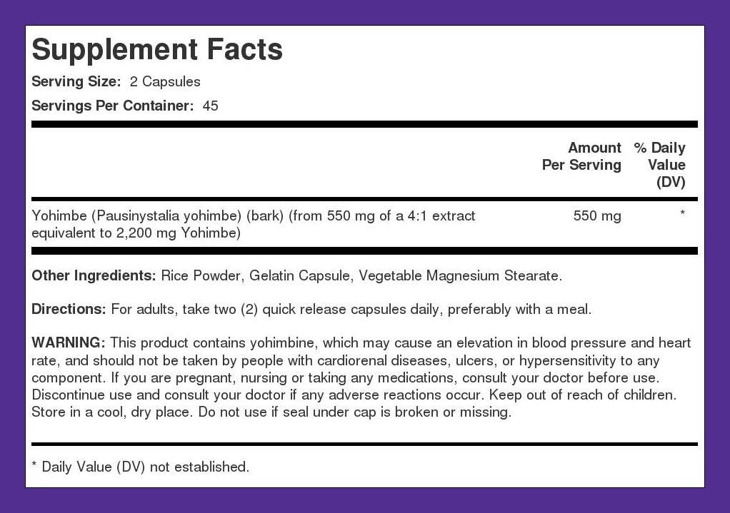 Suplemento Yohimbe Suplementos para hombres 2200 mg 180 cáp
