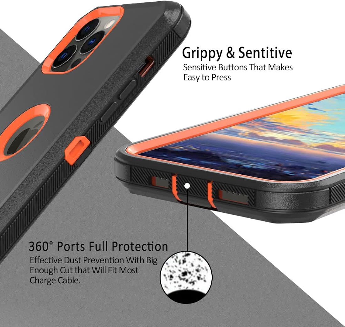 TASHHAR Funda para teléfono iPhone 13 Pro Max, resistente a prueba de golpes, funda protectora con clip para cinturón para Apple iPhone 13 Pro Max 5G 2021 (negro y naranja)