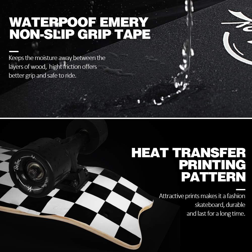 Patineta completa para principiantes, 27 x 8 pulg, 7 capas, doble kick