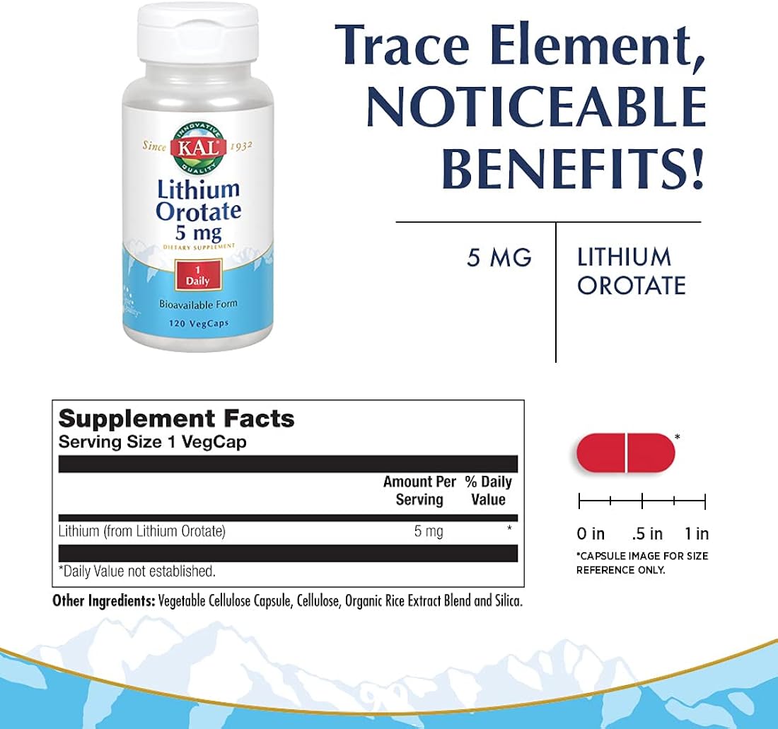 Suplemento Orotato de litio de 5 miligramos 120 cápsulas