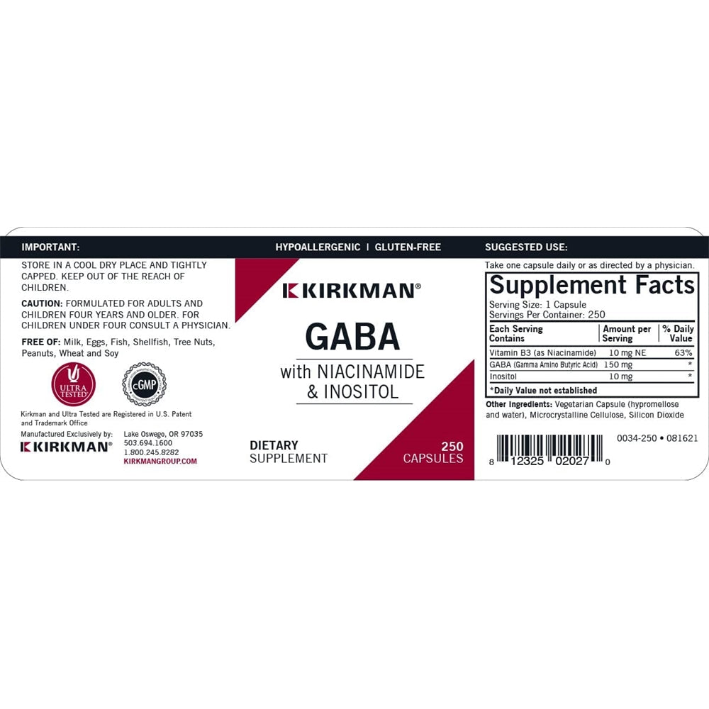 Suplemento GABA con niacinamida e inositol - 250 cápsulas