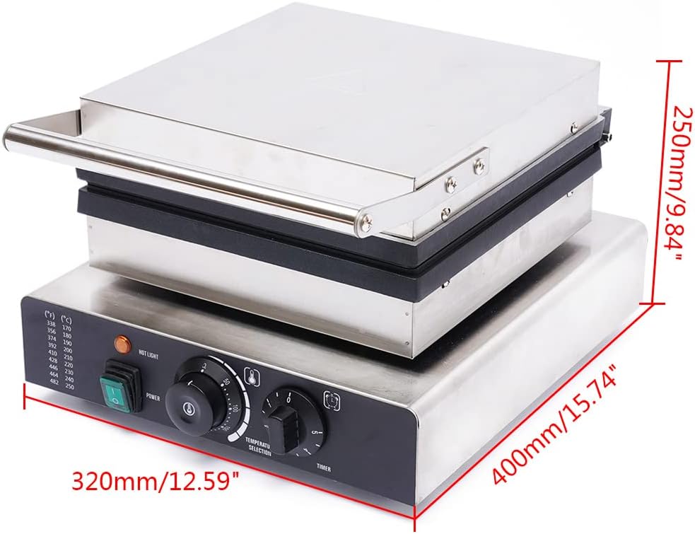 Máquina de Waffles Comercial, 110V, Antiadherente, Control T°