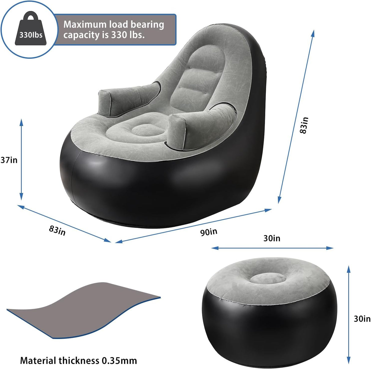 Sofá Inflable con Reposabrazos y Otomana, Ideal para Camping