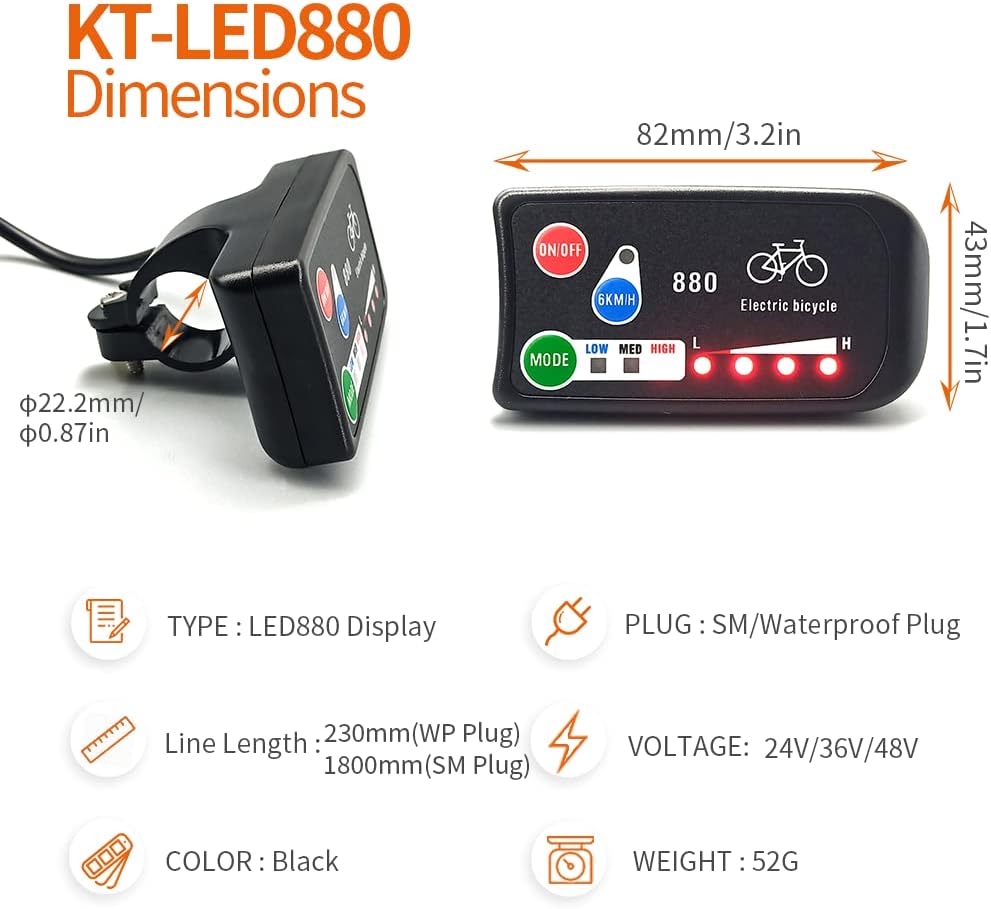 Pantalla de Bicicleta Eléctrica KT LED-880, 36V 48V, Accesorios