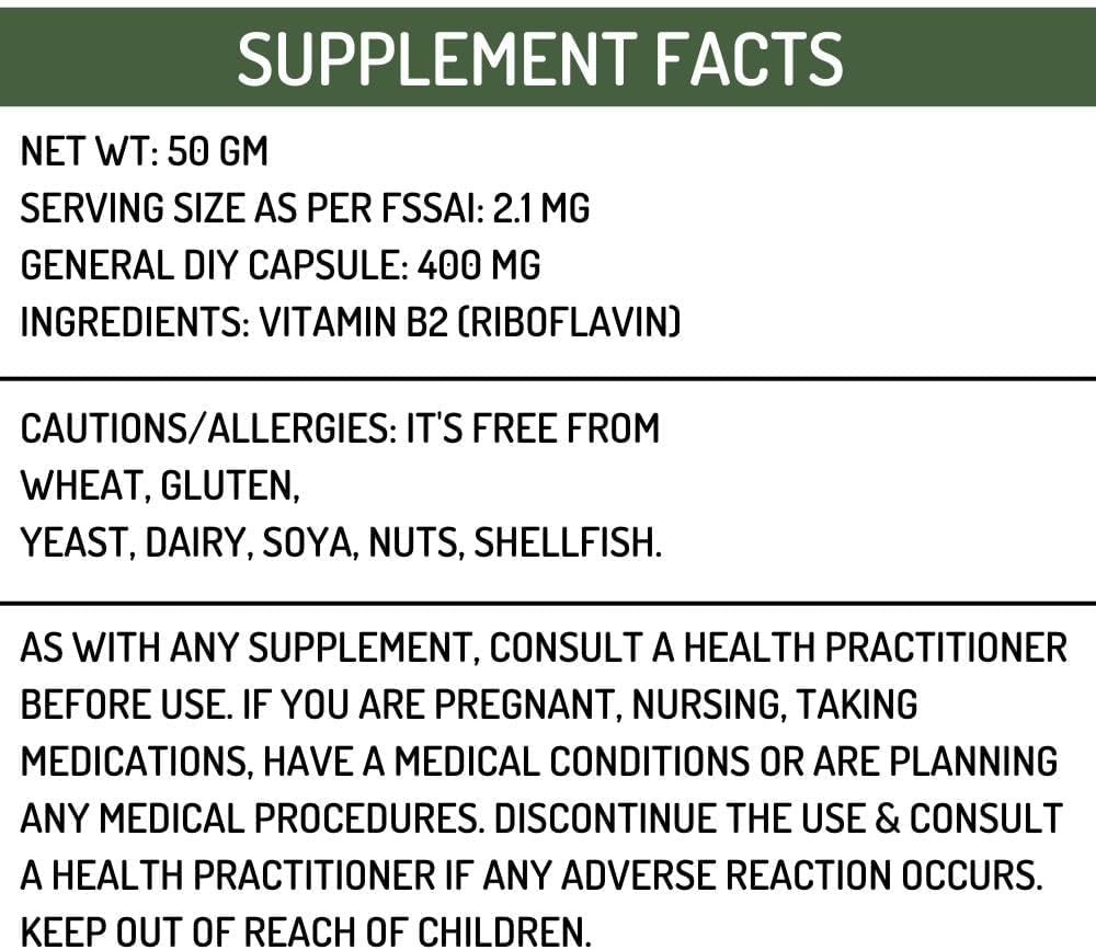 Vitamin B2 Riboflavina Polvo 50g ESH