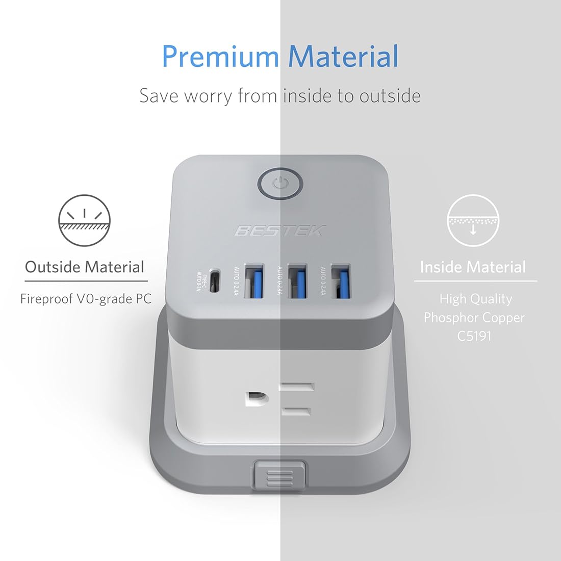 BESTEK Power Strip con USB, extensor de toma de corriente