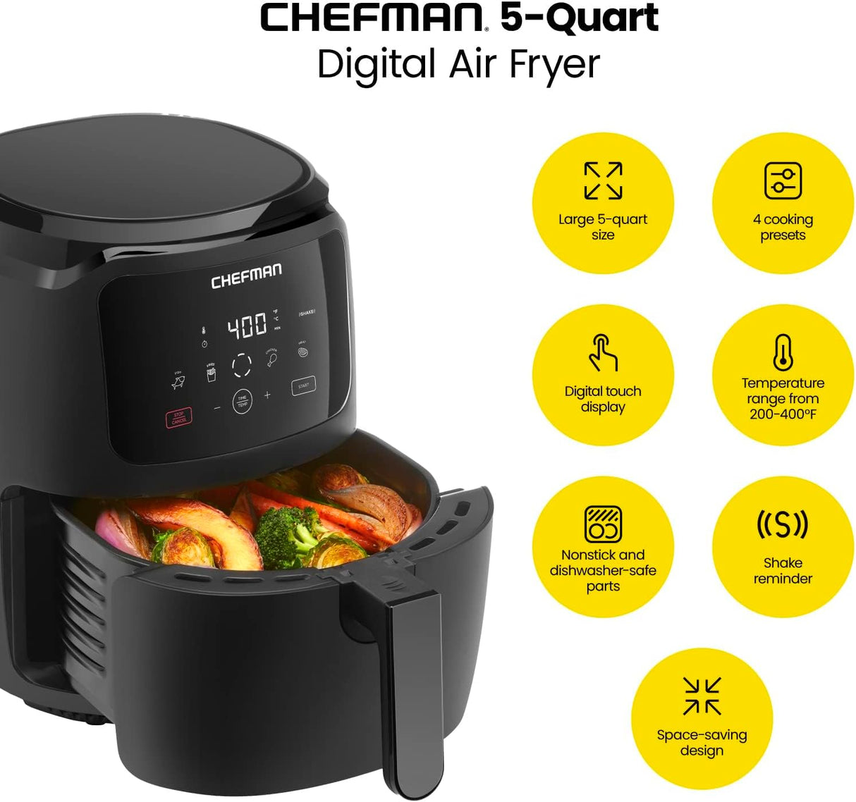 Freidora de aire Chefman 5 Qt,Control digital, Apagado automático