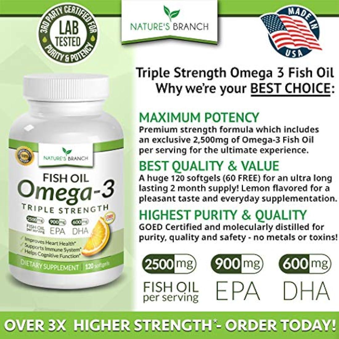 aceite de pescado 2500 mg sin quemar de alta potencia,