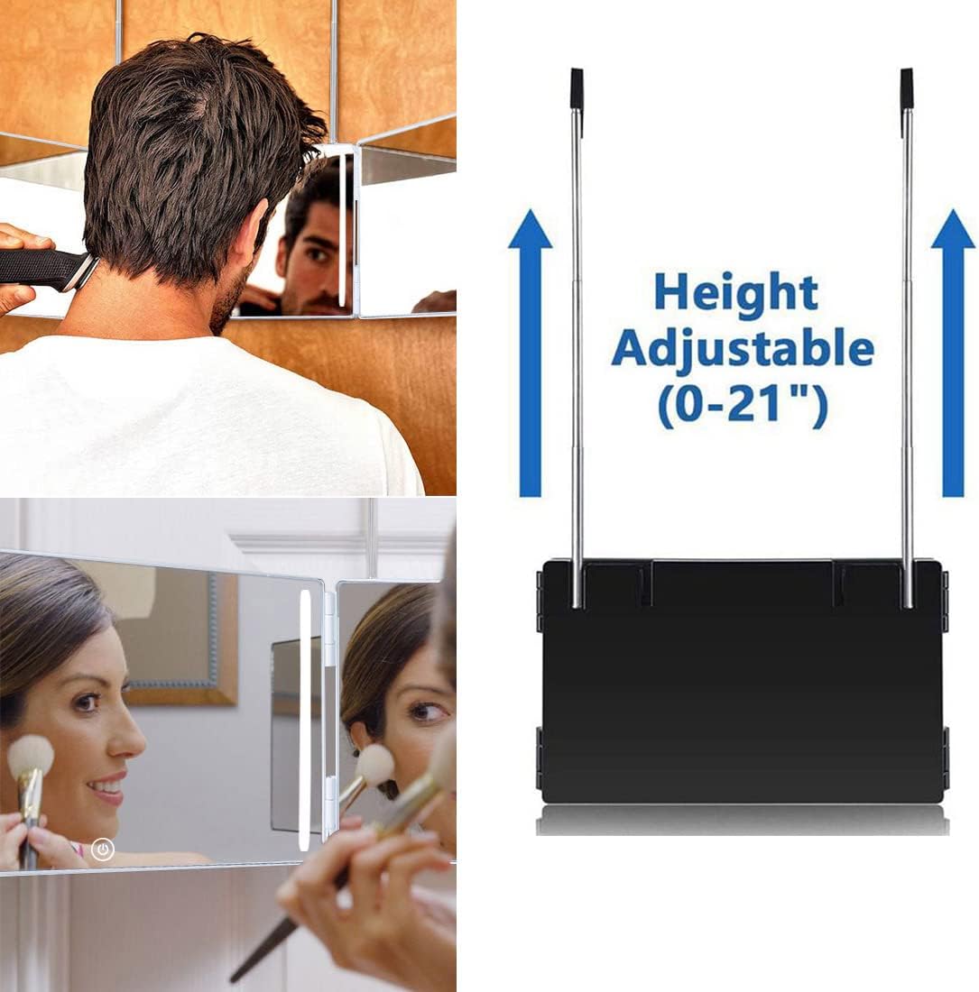 Espejo de 3 vías para corte de cabello con LED HIEEY