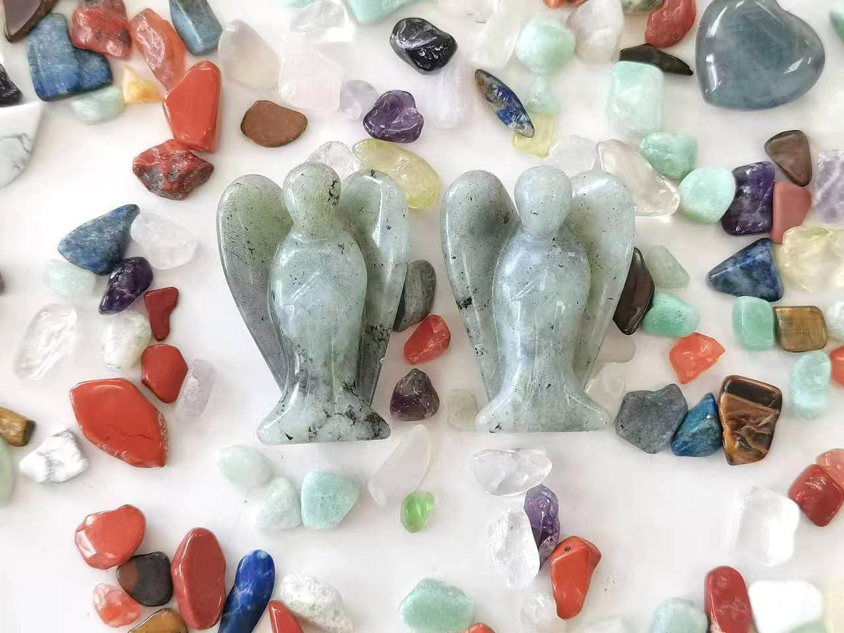 QINJIEJIE Cristales de ángel de labradorita blanca tallada