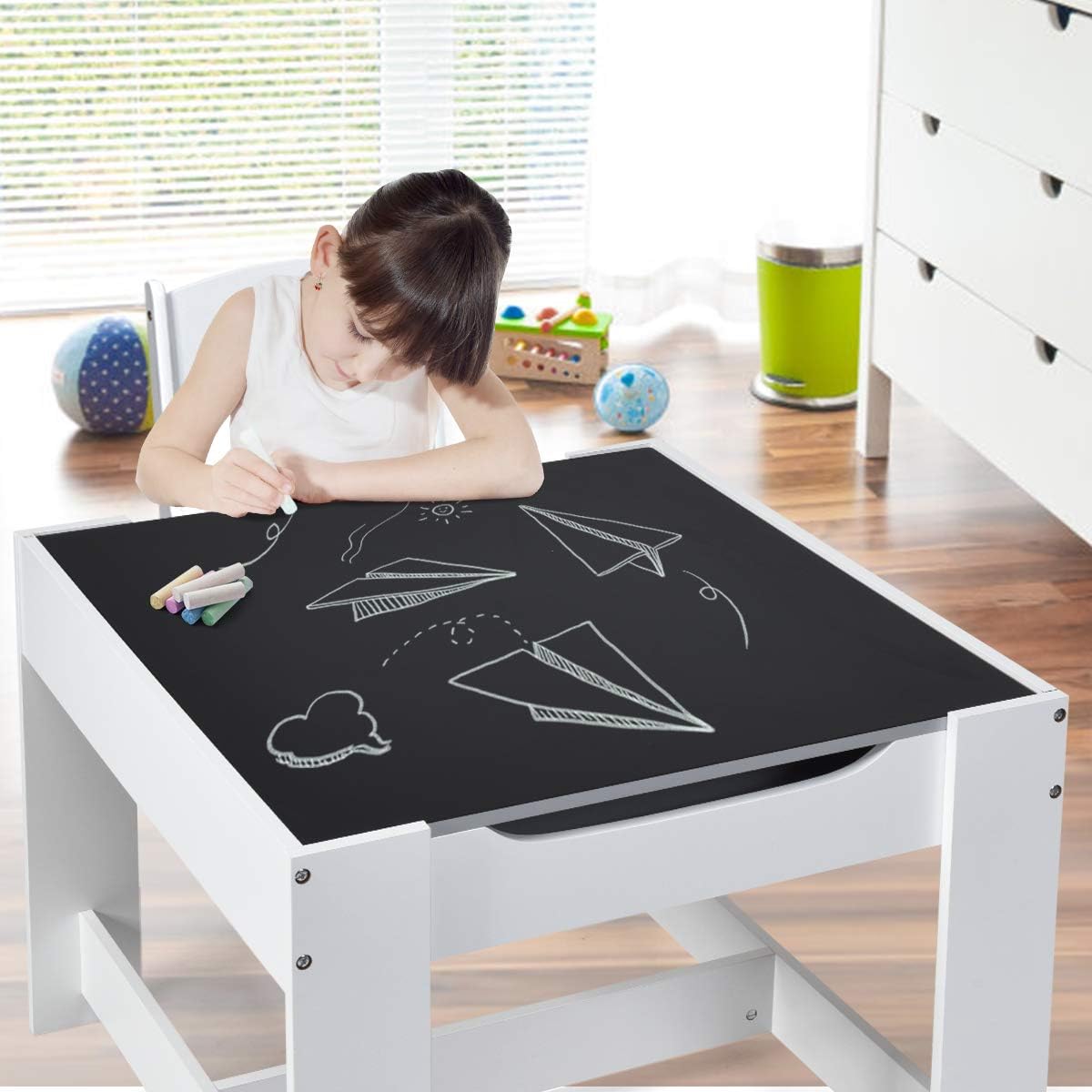 Juego de mesa y silla para niños 3 en 1 con cajón Costzon