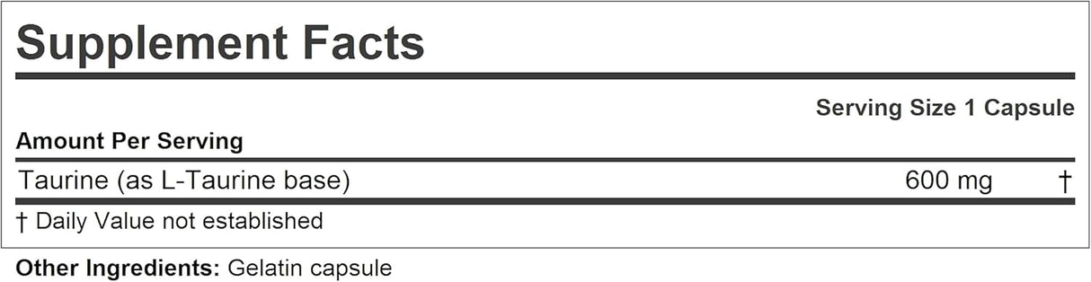 Suplemento Taurina 600-360 cáps Apoya la presión arterial