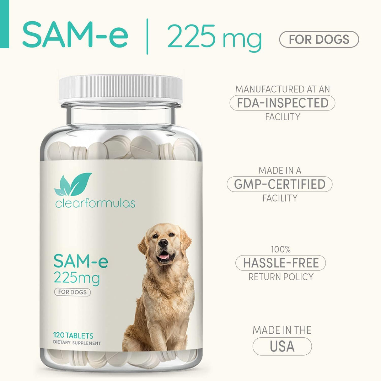 Sam-e para perros, S-adenosil-L-metionina, apoyo hepático 225 mg
