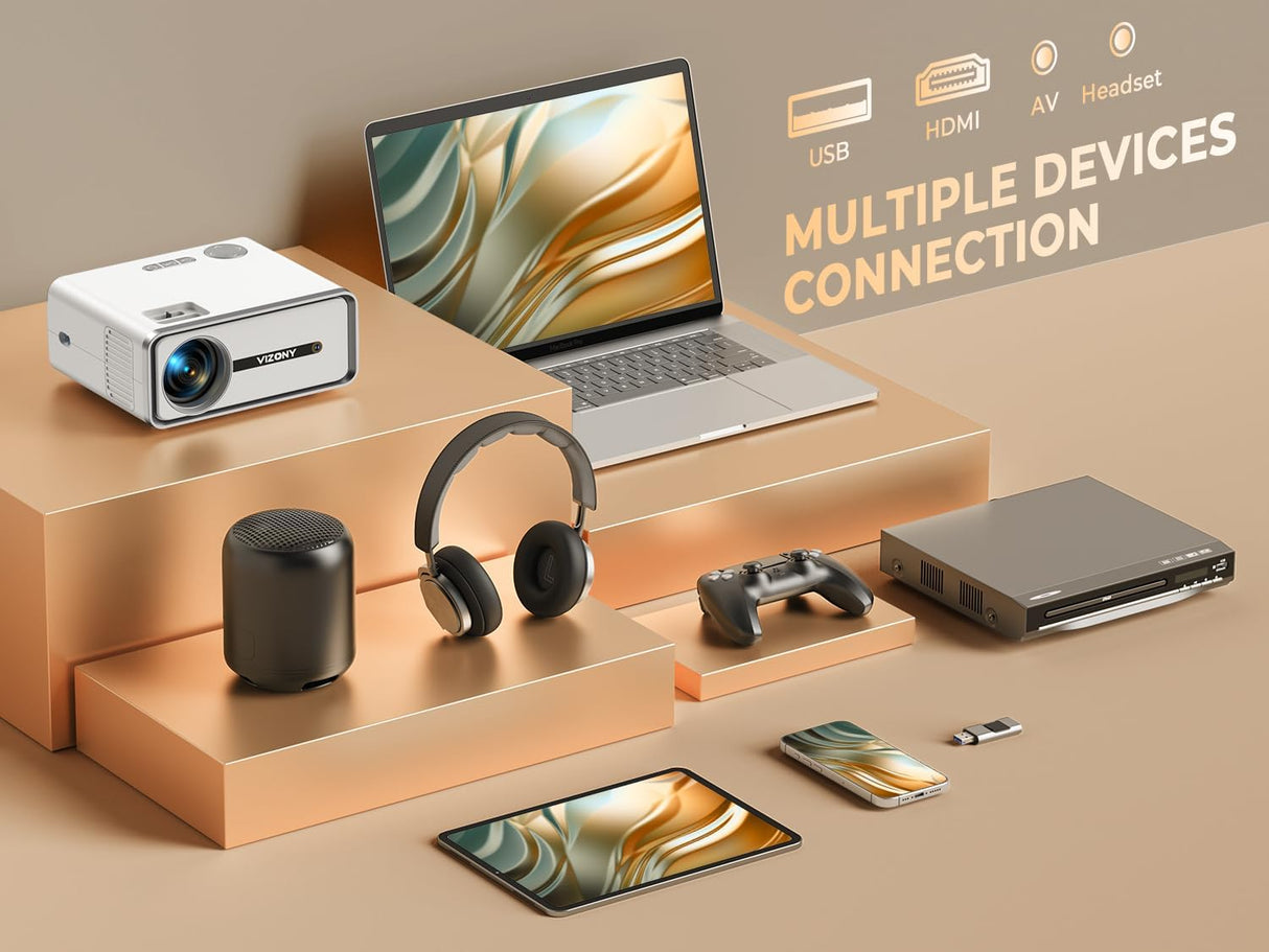 Proyector Mini WiFi Bluetooth 450ANSI 1080P FHD Portátil