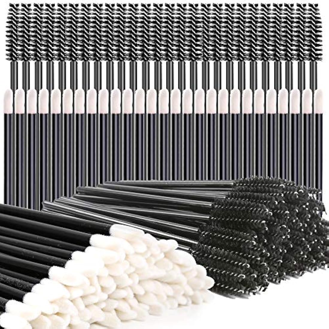 Aplicadores de maquillaje desechables, Teenitor 100 unidades de lápiz labial aplicador varitas y 100 unidades de pestañas pestañas pestañas brillo labial probador de labios pestañas cepillo de maquillaje de Halloween