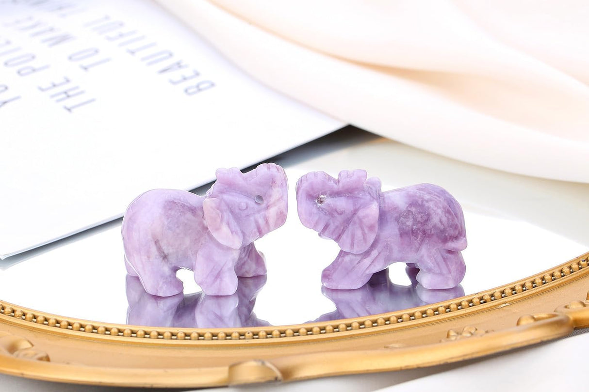 QINJIEJIE Decoración de elefante, cristales de lepidolita