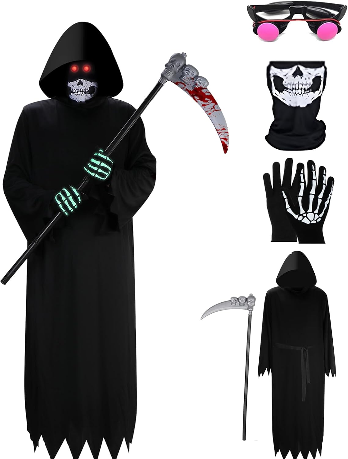 Disfraz Grim Reaper para Niños y Adultos 5 Piezas Set