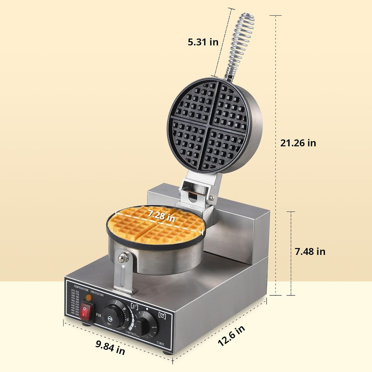 Máquina de Waffles Comercial 110V 1300W Acero Inoxidable