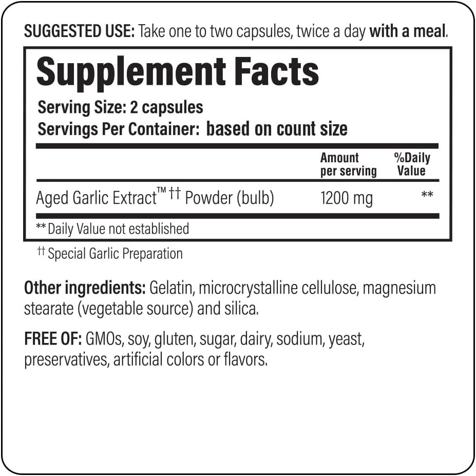 Extracto de Ajo Envejecido, Cardiovascular e Inmune, 60 Cápsulas