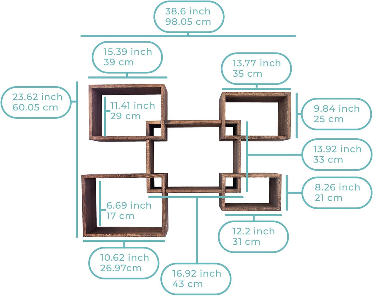 Estantes flotantes cuadrados rústicos - Set de 5 - Torched Brown