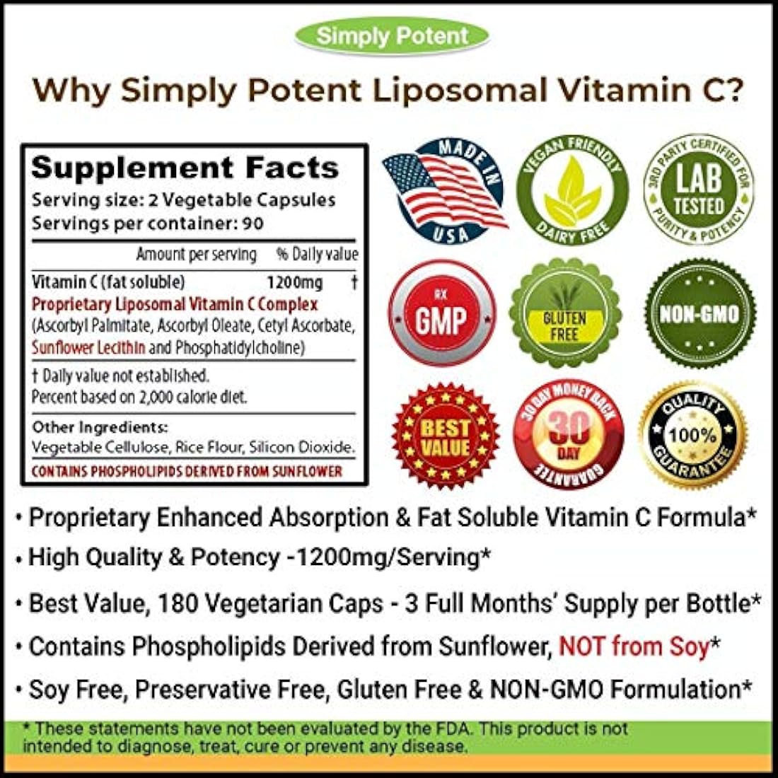 Vitamina Liposomal C 1200mg 180 Cápsula Alta dosis