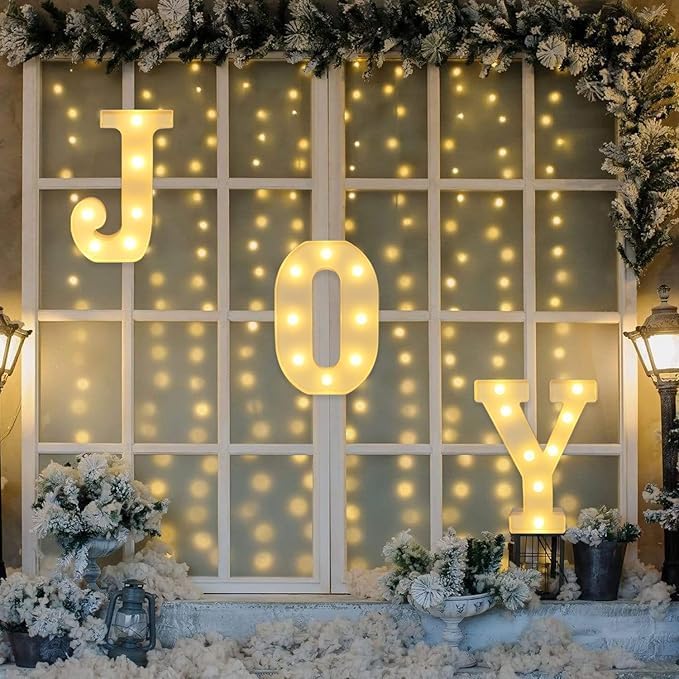 Letrero LED Joy, decoración navideña, 3 luces, batería, interior