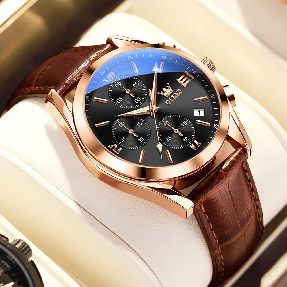 Reloj de hombres cronógrafo cuero oro WD-S-G2872PZ-MH OLEVS