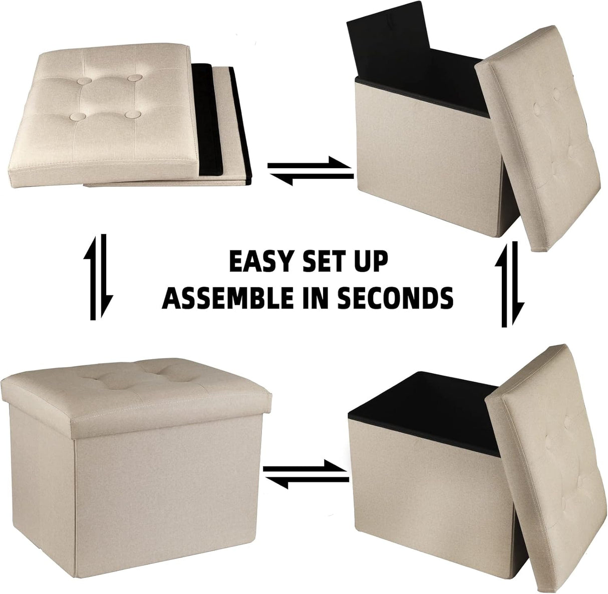 Otoman plegable con almacenamiento y reposapiés 17x13x13 pulgadas