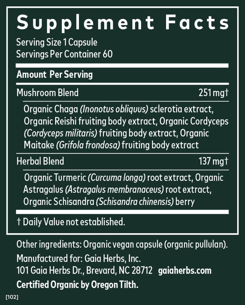 Suplemento Gaia Herbs apoyo inmunológico diario de hongos