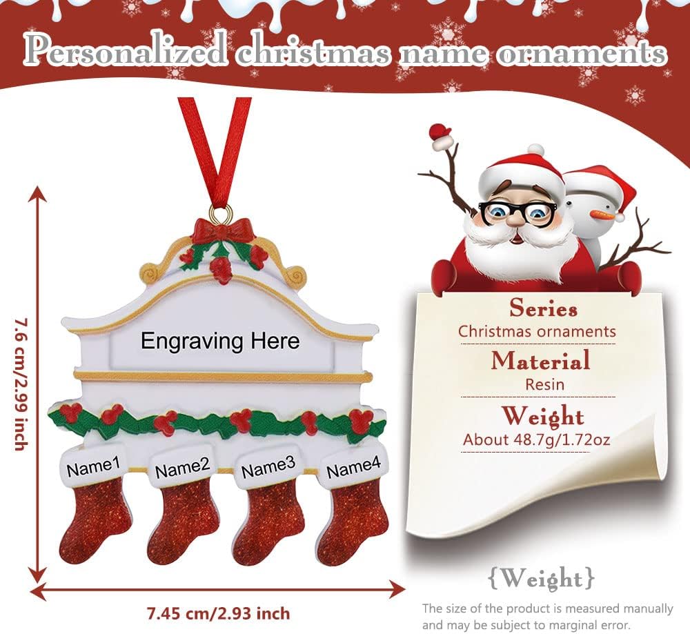 Adornos Navideños Personalizados 2024 - 4 Nombres para Familia