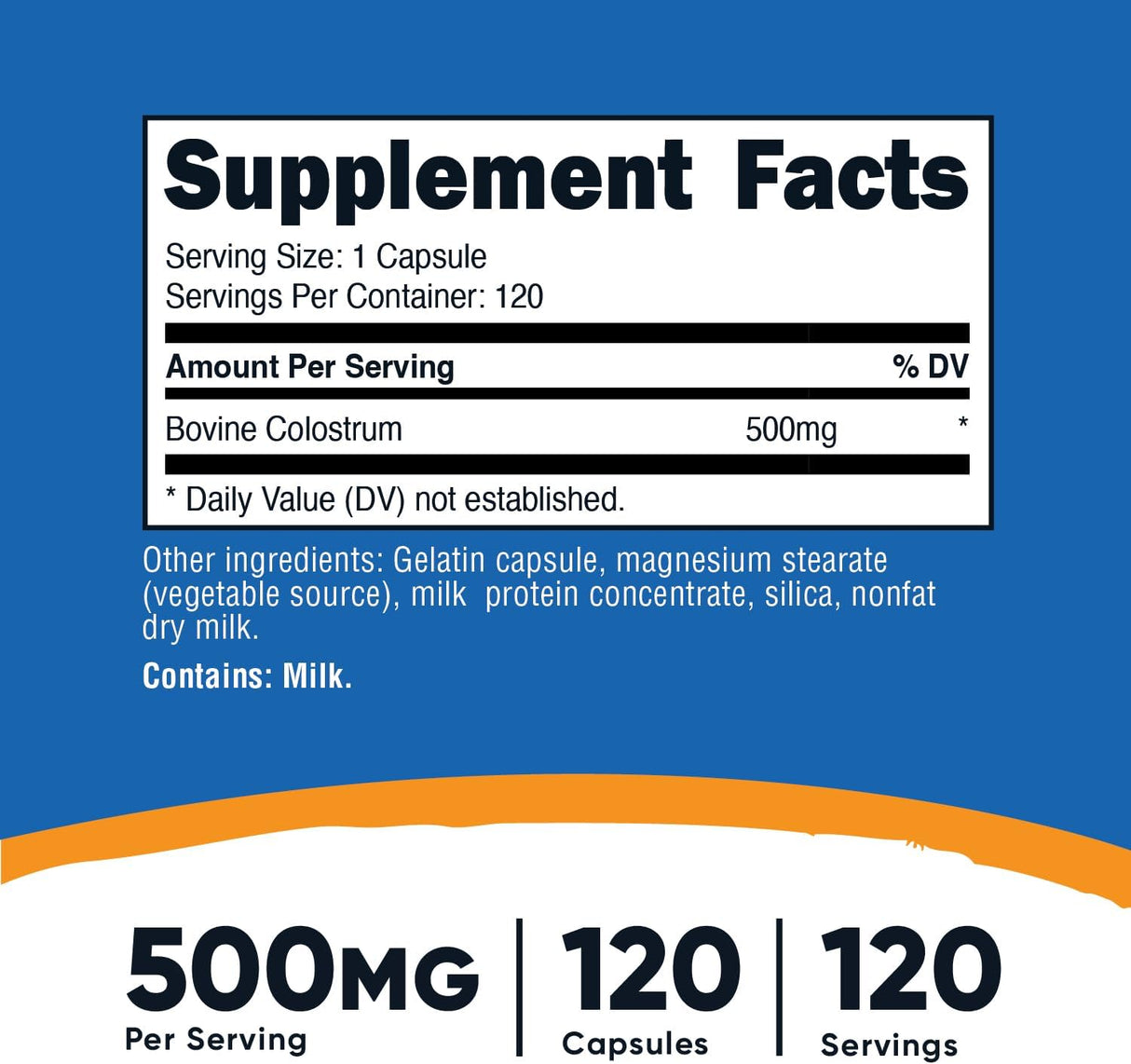 Colostrum 500mg Nutricost, 120 Cápsulas, Sin Gluten, No GMO
