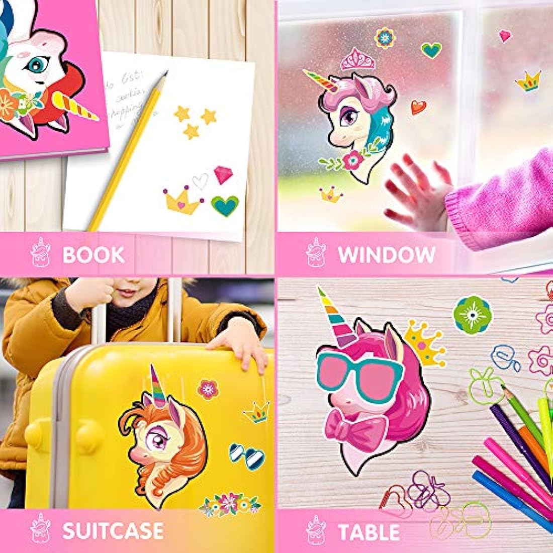 Mocoosy - 48 pegatinas de cara de unicornio para niños