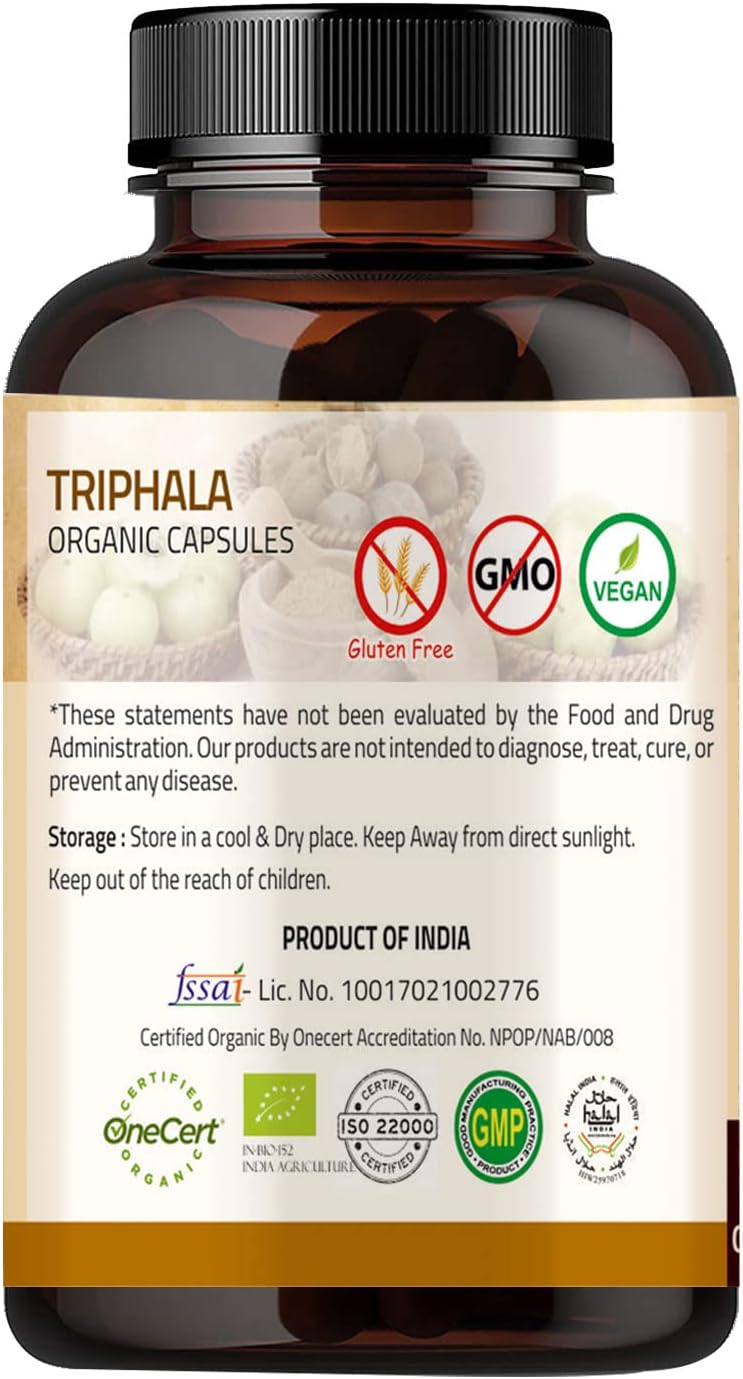 Suplemento Triphala orgánicas 120 cápsulas de 1000 mg