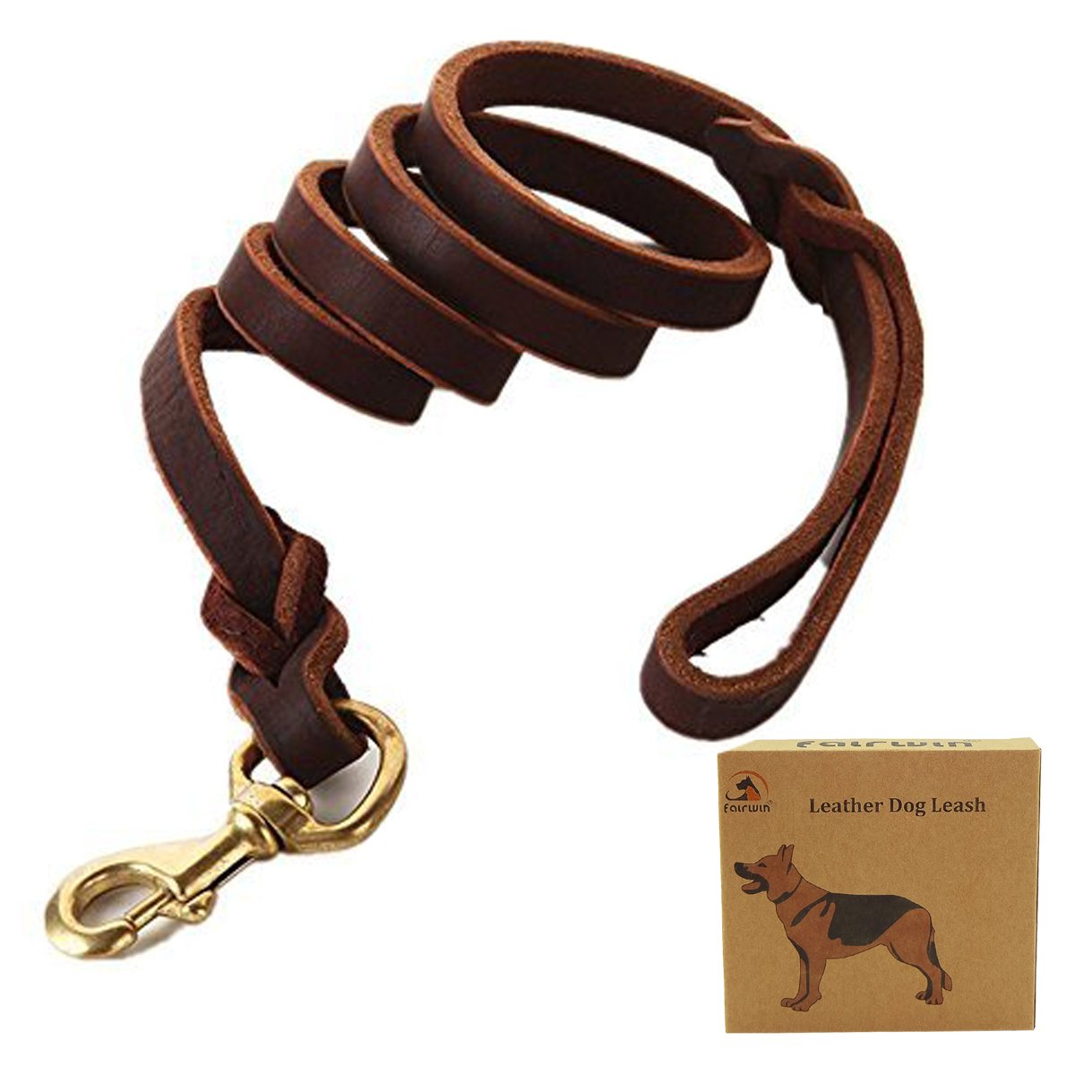 Fairwin correa de cuero trenzada para perros de 6 pies