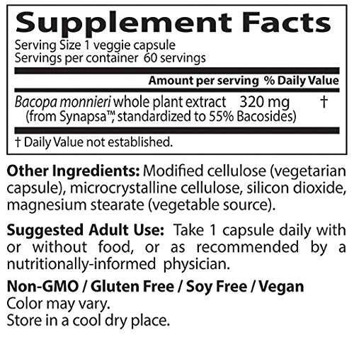 Doctor's Best Bacopa con Synapsa, sin OGM, vegana, 320 mg,