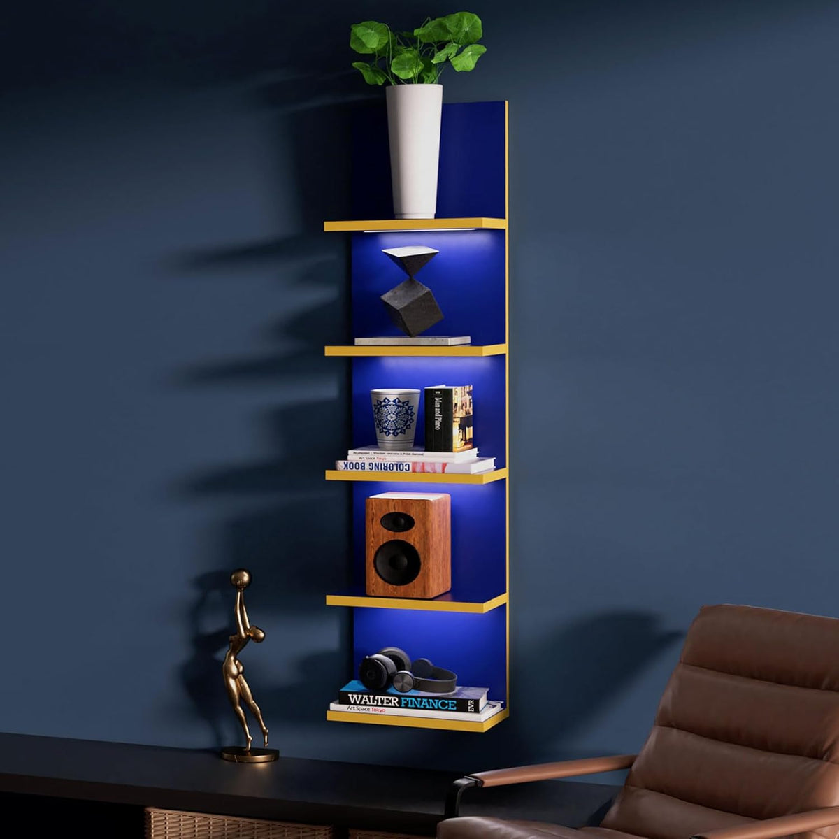 Estante Flotante 5 Niveles con Luz LED, Diseño Vertical, Modelo Torre